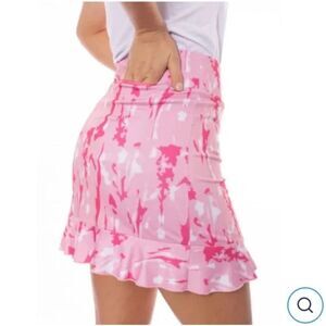 EXCELLENT CONDITION WOMEN’S LARGE GOLFTINI MAMA MIA PINK CAMO RUFFLE GOLF SKORT